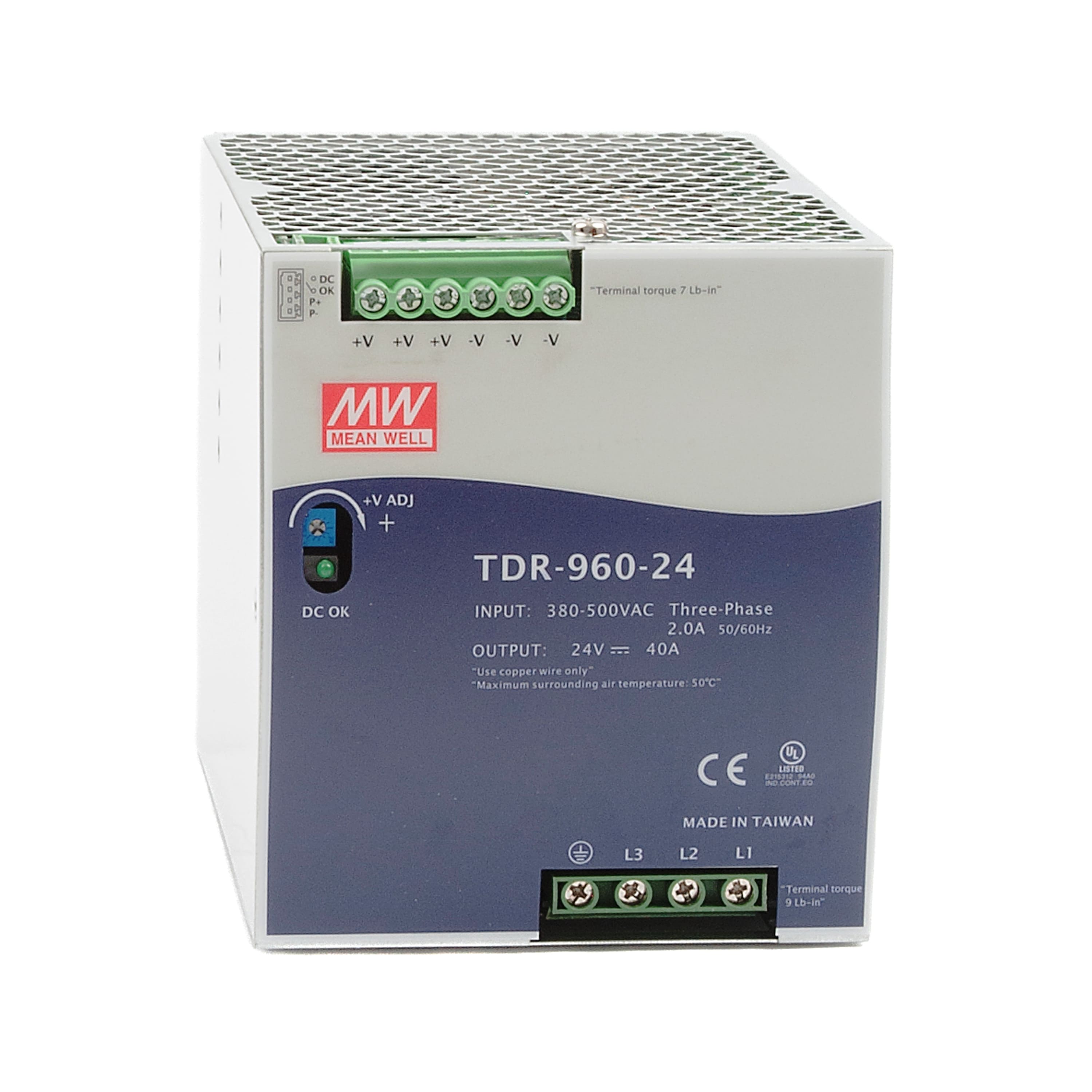 TDR 960 Watt Wide Input Range DIN Rail Power Supply 24V DC 40A